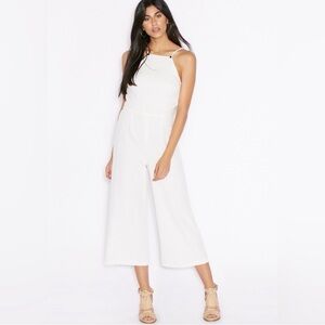 Topshop White Sleeveless Cropped Wide-Leg Jumpsuit